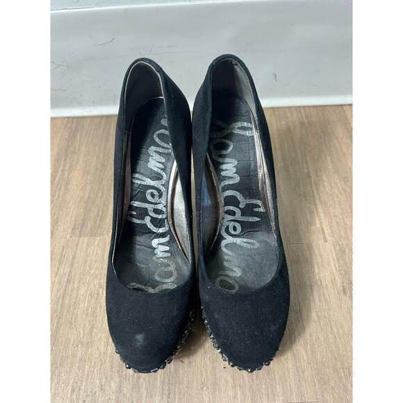 Sam Edelman Black Stacked 5" Heel Embellishment Around front of Shoe sz 7M - Picture 2 of 5